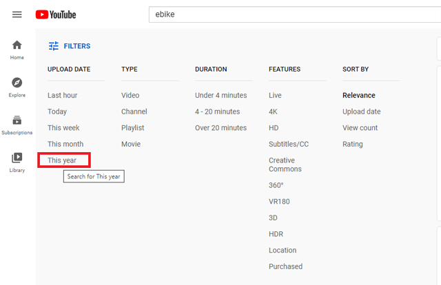 After you do a search for your niche on YouTube, hit Filters > Filter by upload date > This year.