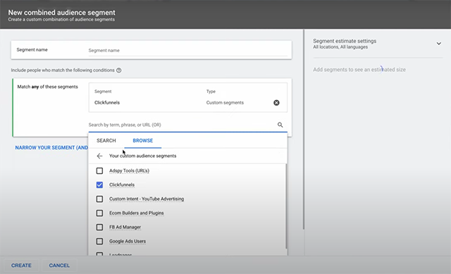 You can target your audience using different segments by combining an audience’s segment.
