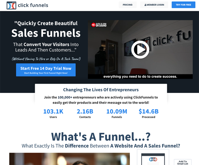 ClickFunnels enables you to build sales funnels that will turn visitors into prospects.
