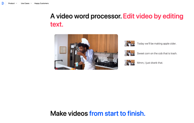 Descript is an all-in-one software system for editing videos, audio, recording screens, and transcribing.
