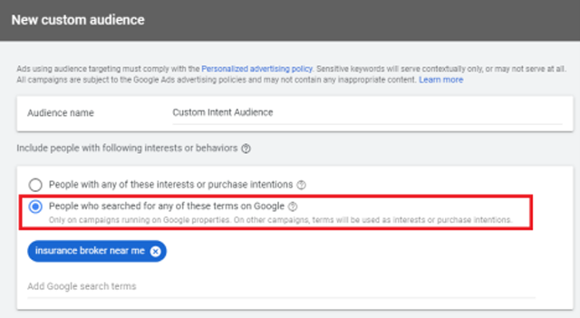 For Intent Targeting, you must create a Custom Audience. This is an important step for your YouTube Ad Targeting.